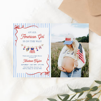 Invitación Foto de Baby Shower de Niña Americana el 4 de Juli