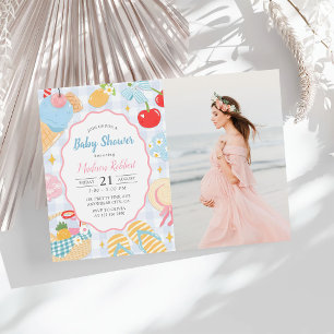 Invitación Foto de Baby Shower de Niña con Doodle Pastel de P