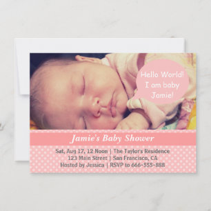 Invitación Foto de Baby Shower de niña con lunares rosados y 