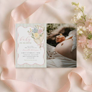 Invitación Foto de Baby Shower de Niña Floral Baby in Bloom