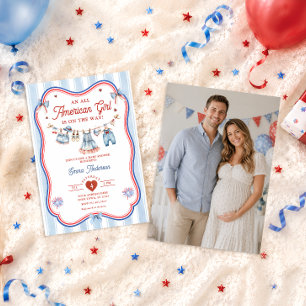 Invitación Foto de baby shower de niña totalmente americana