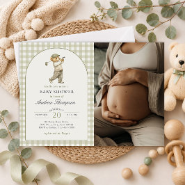 Invitación Foto de Baby Shower de Niño de Golf con Gingham Ve