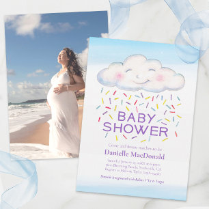 Invitación Foto de baby shower de nube con sprinkles de agua
