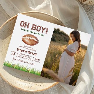 Invitación Foto de Baby Shower de Oh Boy Football