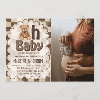 Invitación Foto de Baby Shower de Osito de Peluche Neutral Oh