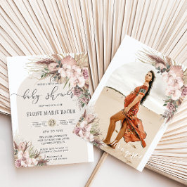 Invitación Foto de Baby Shower de Pampas Grass Orchid Floral 