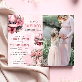 Invitación Foto de Baby Shower de Rodeo Rosa Occidental Cowbo