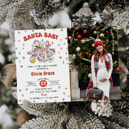 Invitación Foto de Baby Shower de Santa Baby Cute Groovy Ball