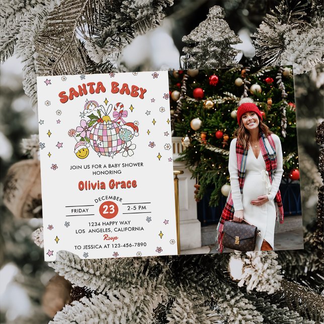Invitación Foto de Baby Shower de Santa Baby Cute Groovy Ball (Subido por el creador)