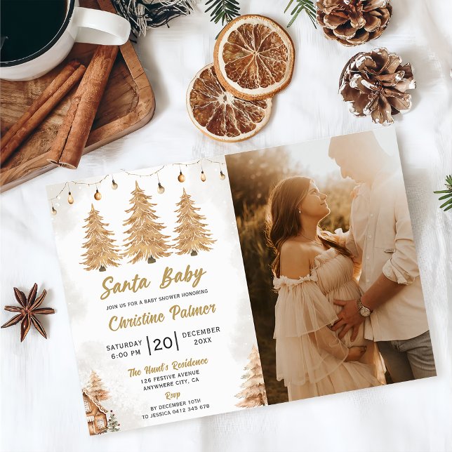 Invitación Foto de Baby Shower de Santa Baby Gold Navidades (Subido por el creador)