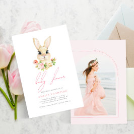 Invitación Foto de Baby Shower de Sweet Little Bunny