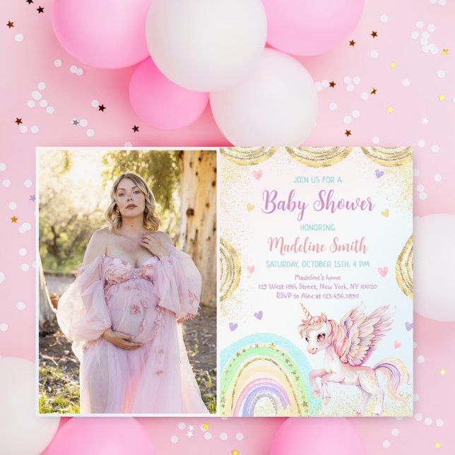 Invitación Foto de Baby Shower de Unicorn Rainbow Pink Gold (Subido por el creador)