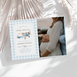 Invitación Foto de Baby Shower de Vintage Airplane Boy
