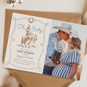 Invitación Foto de Baby Shower de Vintage Western Cowboy