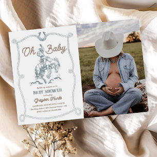 Invitación Foto de Baby Shower de Vintage Western Cowboy