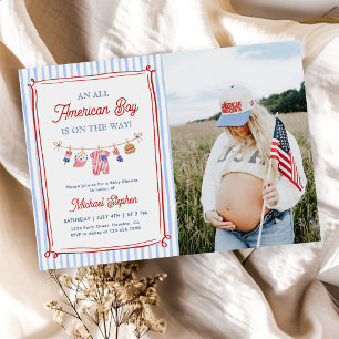 Invitación Foto de Baby Shower del 4 de Julio para Niño Ameri
