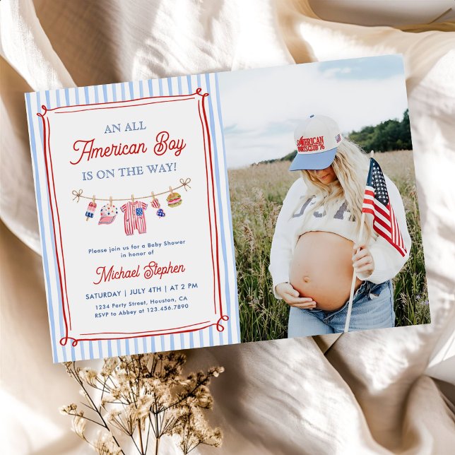 Invitación Foto de Baby Shower del 4 de Julio para Niño Ameri (Subido por el creador)