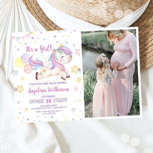 Invitación Foto de Baby Shower del Chica de Rainbow Unicorn s
