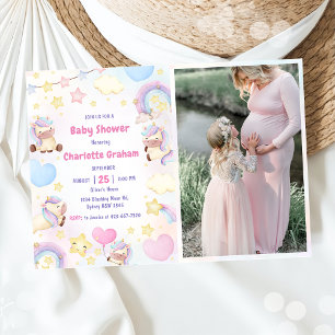 Invitación Foto de Baby Shower del Chica de Rainbow Unicorn s