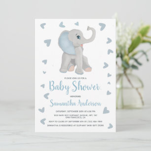 Invitación Foto de Baby Shower del Elefante Azul de color de