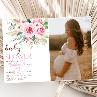 Invitación Foto de Baby Shower Floral de flores silvestres