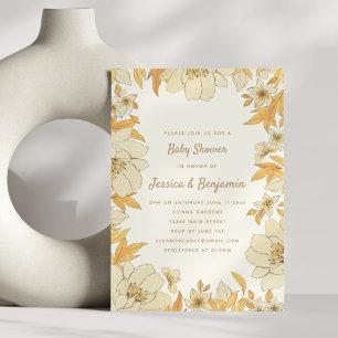 Invitación Foto de Baby Shower Floral Neutral Moderno Suave