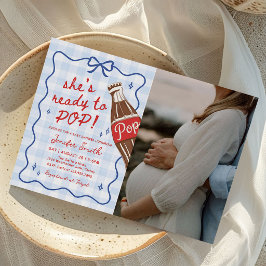 Invitación Foto de Baby Shower 'Lazo Azul Está a Punto de Par