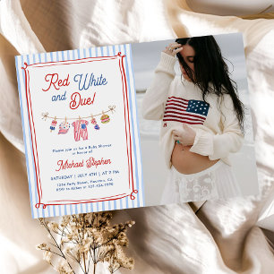 Invitación Foto de Baby Shower Rojo, Blanco y Próximo al 4 de