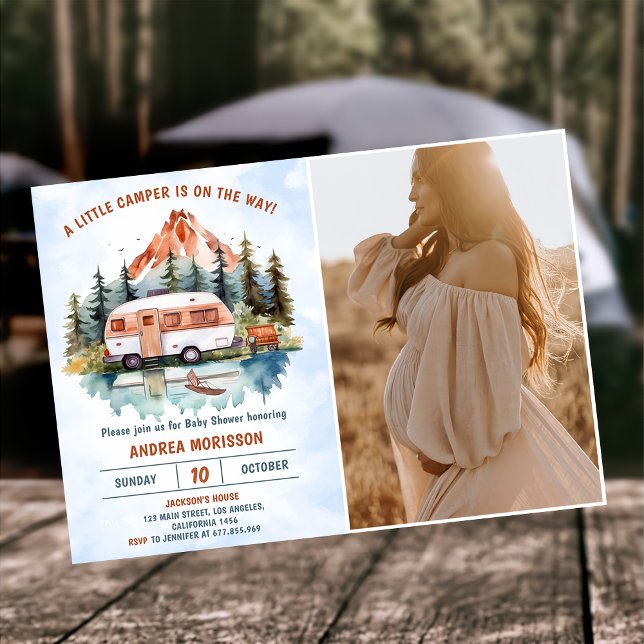 Invitación Foto de Baby Shower Rústica de la montaña Camping (Subido por el creador)