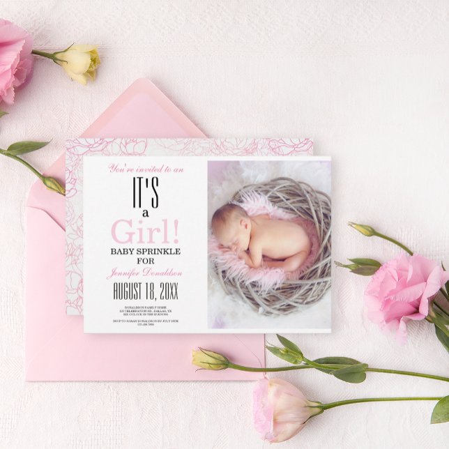 Invitación Foto de Baby Shower Sprinkle Pink Floral (Subido por el creador)
