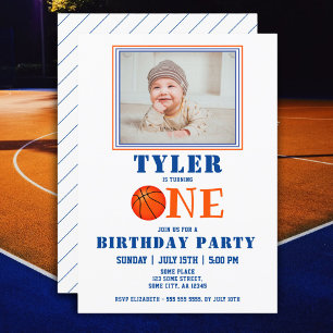 Invitación Foto de baloncesto adorable cumpleaños 1