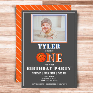 Invitación Foto de baloncesto adorable primer cumpleaños