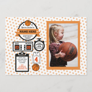 Invitación Foto de baloncesto Cumpleaños Cesta Balón Deporte 