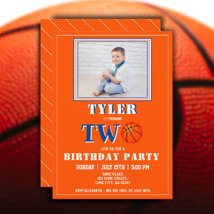 Invitación Foto de baloncesto naranja lindo para segundo cump