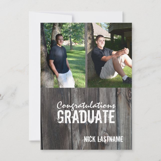 Invitación Foto de Barn Wood Country Grad Twin (Anverso)