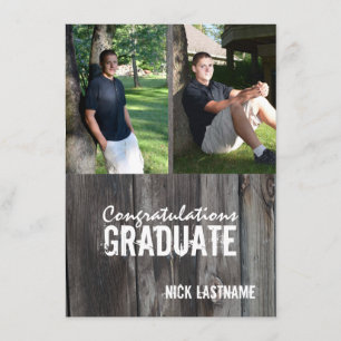 Invitación Foto de Barn Wood Country Grad Twin