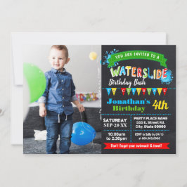 Invitación Foto de bash de cumpleaños de Chalkboard Waterslid
