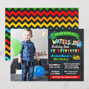 Invitación Foto de bash de cumpleaños de Chalkboard Waterslid