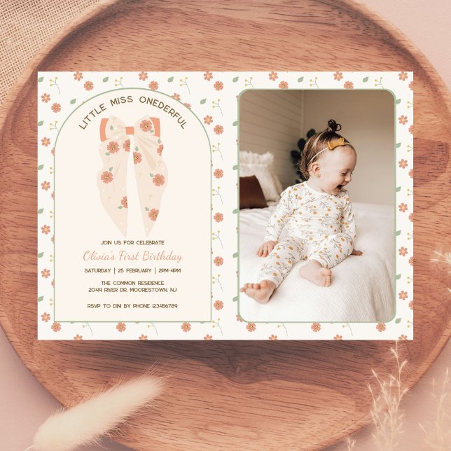 Invitación Foto de Bash de cumpleaños de Pastel Boho Bow (Subido por el creador)