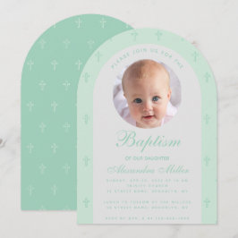 Invitación Foto de Bautizo de Niño Moderno Guion Verde Claro 