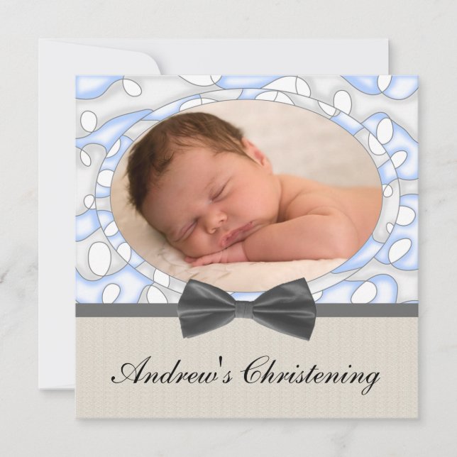 Invitación Foto de Bautizo de Niños Azul Marrón (Anverso)