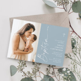 Invitación Foto de Bautizo de Niños con Letra Moderna y Elega