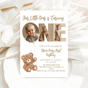 Invitación Foto de beary First Birday Little Bear