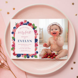 Invitación Foto de bebé con frutas en acuarela para primer cu
