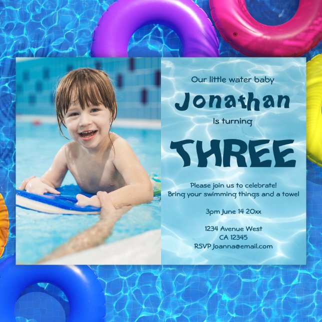 Invitación Foto de bebé de natación fiesta de 3 años (Subido por el creador)