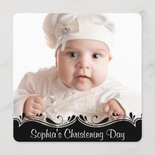 Invitación Foto de bebé en blanco y negro Bautizo