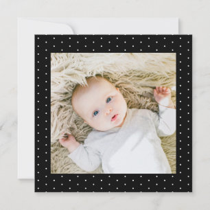 Invitación Foto de bebé en blanco y negro con lunares diminut