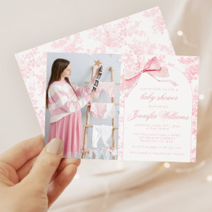 Invitación Foto de bebé niña de color rosa francesa