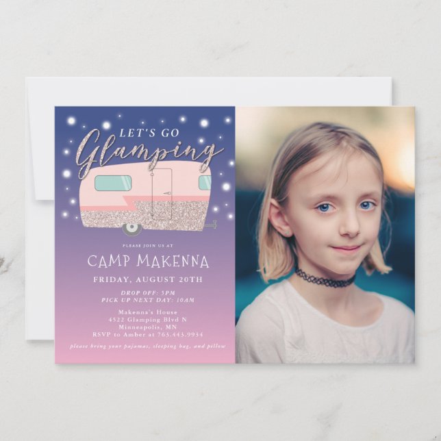 Invitación Foto de Bedazzhg, partido de cumpleaños que agita  (Anverso)
