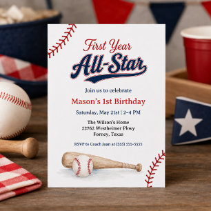 Invitación Foto de béisbol de All-Star del primer año Cumplea